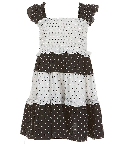 Bonnie Jean Little Girls Flutter Sleeve Smocked Bodice Mixed-Dot Dress