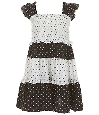 Bonnie Jean Little Girls Flutter Sleeve Smocked Bodice Mixed-Dot Dress