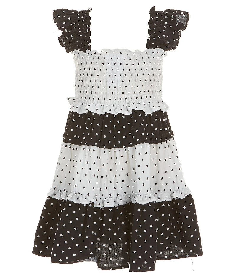 Bonnie Jean Little Girls Flutter Sleeve Smocked Bodice Mixed-Dot Dress