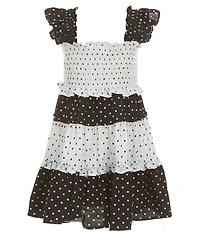 Bonnie Jean Little Girls Flutter Sleeve Smocked Bodice Mixed-Dot Dress