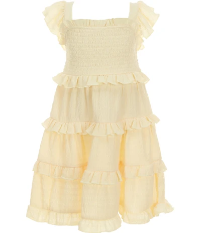 Bonnie Jean Little Girls Flutter Sleeve Smocked Bodice Ruffle Tier Skirted Pucker Knit Dress