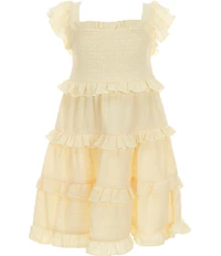 Bonnie Jean Little Girls Flutter Sleeve Smocked Bodice Ruffle Tier Skirted Pucker Knit Dress