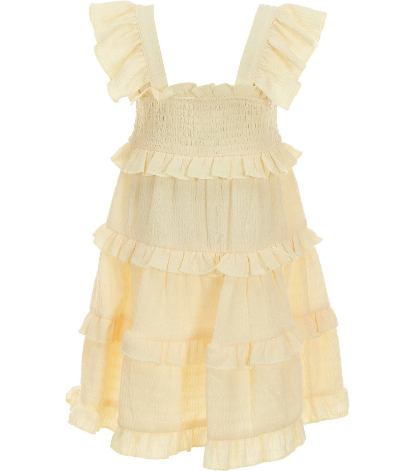 Bonnie Jean Little Girls Flutter Sleeve Smocked Bodice Ruffle Tier Skirted Pucker Knit Dress