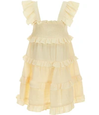Bonnie Jean Little Girls Flutter Sleeve Smocked Bodice Ruffle Tier Skirted Pucker Knit Dress