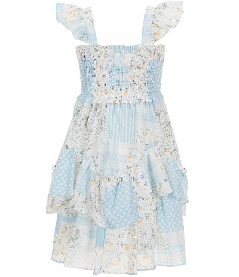 Bonnie Jean Little Girls Flutter Sleeve Smocked Patchwork Clip-Dot Dress