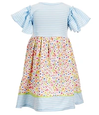 Bonnie Jean Little Girls Flutter Sleeve Striped Floral Mixed Printed Bunny Appliqued Fit-And-Flare Dress