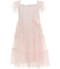 Bonnie Jean Little Girls Flutter-Sleeve Swiss-Dot Mesh Fit-And-Flare Tiered Dress