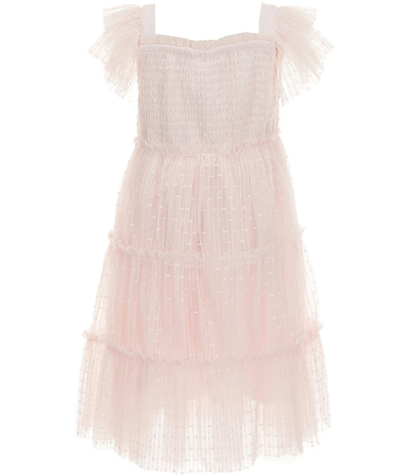 Bonnie Jean Little Girls Flutter-Sleeve Swiss-Dot Mesh Fit-And-Flare Tiered Dress