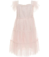 Bonnie Jean Little Girls Flutter-Sleeve Swiss-Dot Mesh Fit-And-Flare Tiered Dress