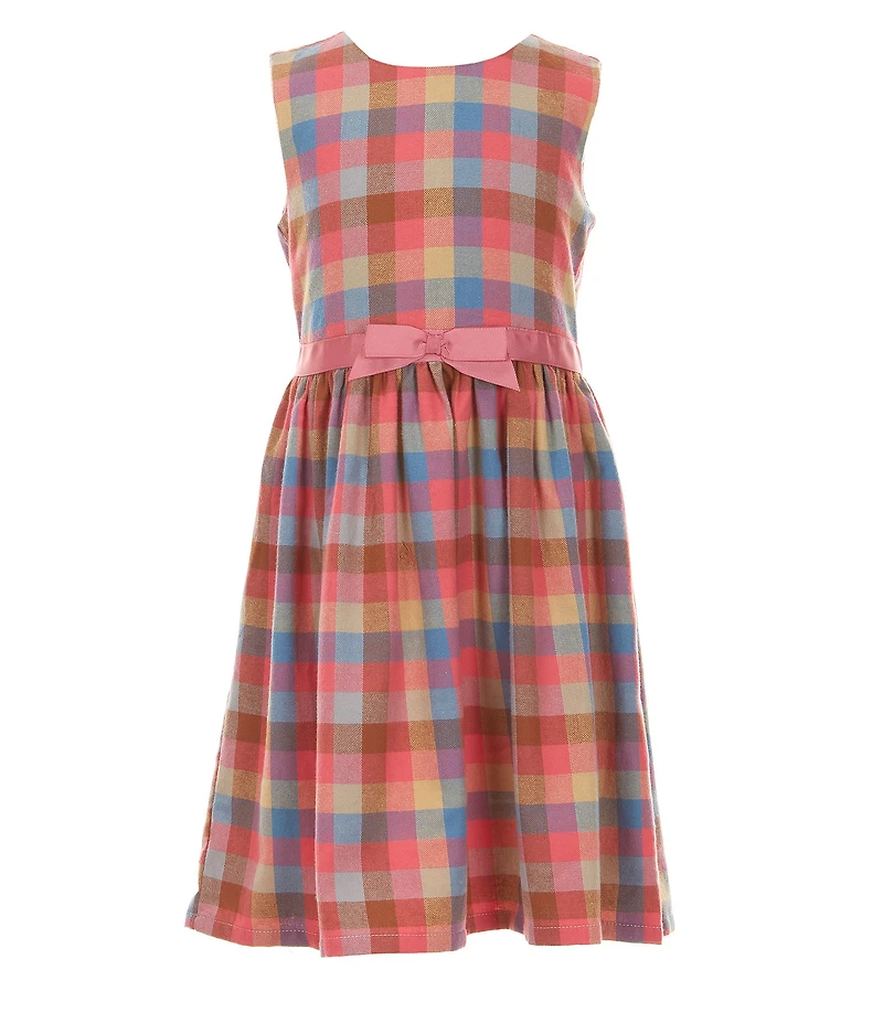 Bonnie Jean Little Girls Long-Sleeve ABC/Heart-Embroidered Cardigan & Sleeveless Plaid Fit-And-Flare Dress Set