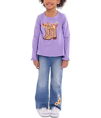 Bonnie Jean Little Girls Long-Sleeve Boot Appliqued T-Shirt & Frayed-Hem Jeans Set