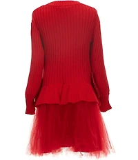 Bonnie Jean Little Girls Long-Sleeve Cable-Knit Bodice/Mesh Tutu-Skirted Drop-Waist Dress