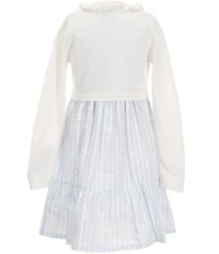 Bonnie Jean Little Girls Long-Sleeve Floral-Embroidered Knit Cardigan & Sleeveless Striped Fit-And-Flare Seersucker Dress Set