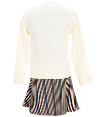 Bonnie Jean Little Girls Long-Sleeve Happy Cardigan Sweater & Short-Sleeve Horizontal/Vertical-Striped Rib-Knit Drop-Waist Dress