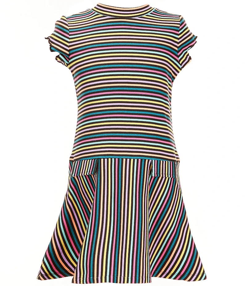 Bonnie Jean Little Girls Long-Sleeve Happy Cardigan Sweater & Short-Sleeve Horizontal/Vertical-Striped Rib-Knit Drop-Waist Dress