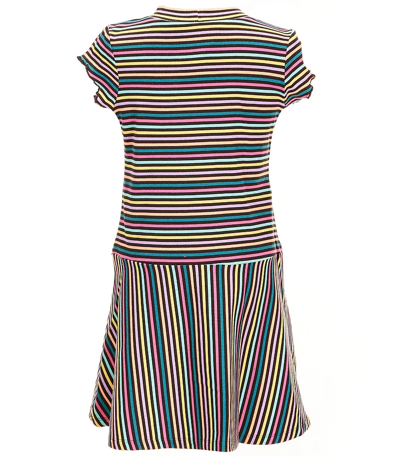 Bonnie Jean Little Girls Long-Sleeve Happy Cardigan Sweater & Short-Sleeve Horizontal/Vertical-Striped Rib-Knit Drop-Waist Dress