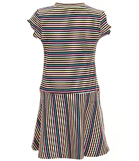 Bonnie Jean Little Girls Long-Sleeve Happy Cardigan Sweater & Short-Sleeve Horizontal/Vertical-Striped Rib-Knit Drop-Waist Dress