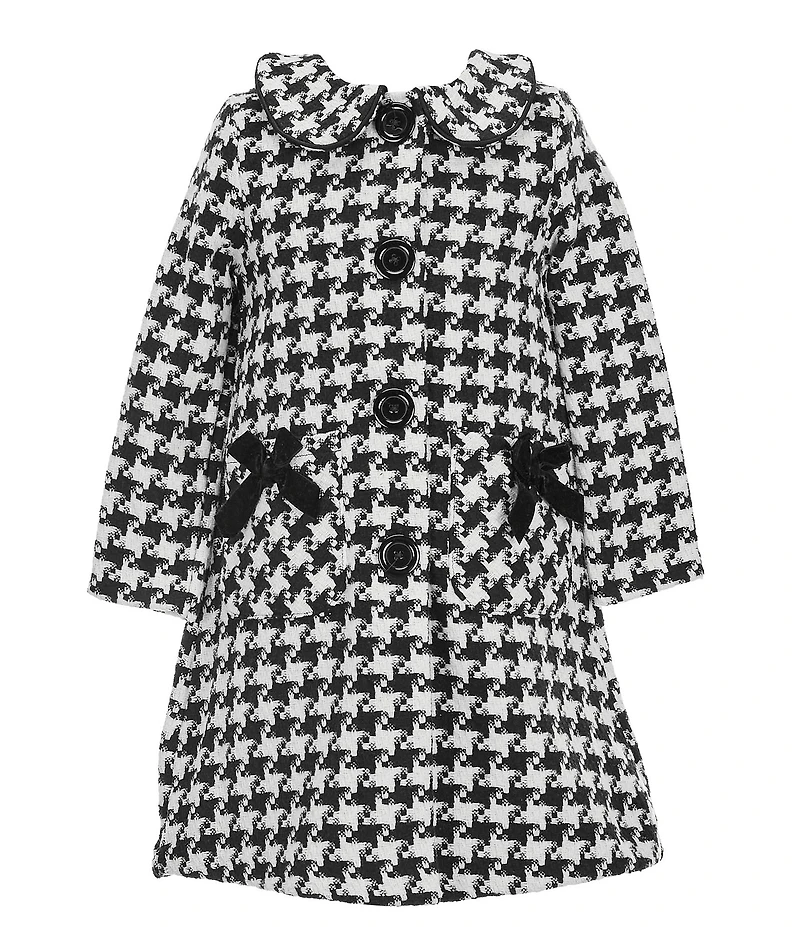 Bonnie Jean Little Girls Long-Sleeve Houndstooth Coat & Textured-Knit/Houndstooth Drop-Waist Dress Set
