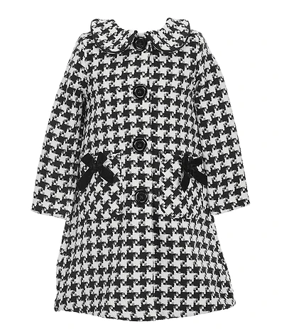 Bonnie Jean Little Girls Long-Sleeve Houndstooth Coat & Textured-Knit/Houndstooth Drop-Waist Dress Set