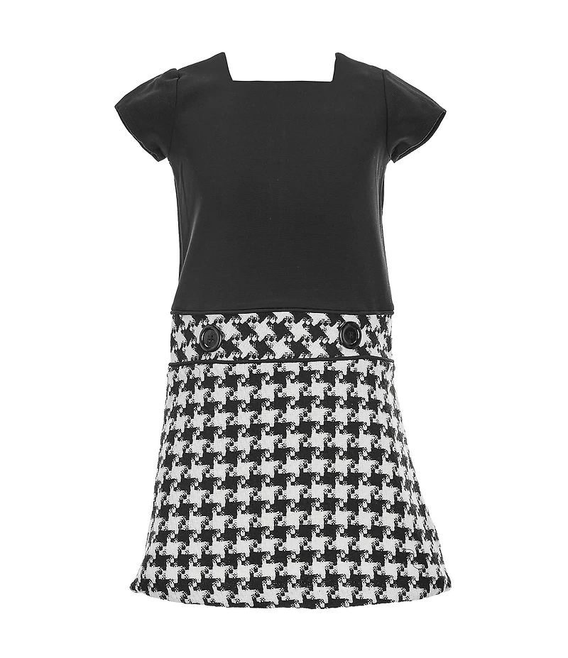Bonnie Jean Little Girls Long-Sleeve Houndstooth Coat & Textured-Knit/Houndstooth Drop-Waist Dress Set