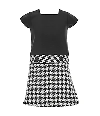 Bonnie Jean Little Girls Long-Sleeve Houndstooth Coat & Textured-Knit/Houndstooth Drop-Waist Dress Set
