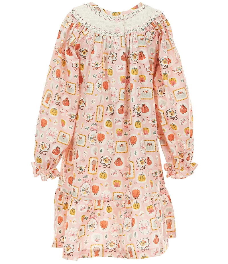Bonnie Jean Little Girls Long Sleeve Mixed Media Pumpkin Smocked Dress