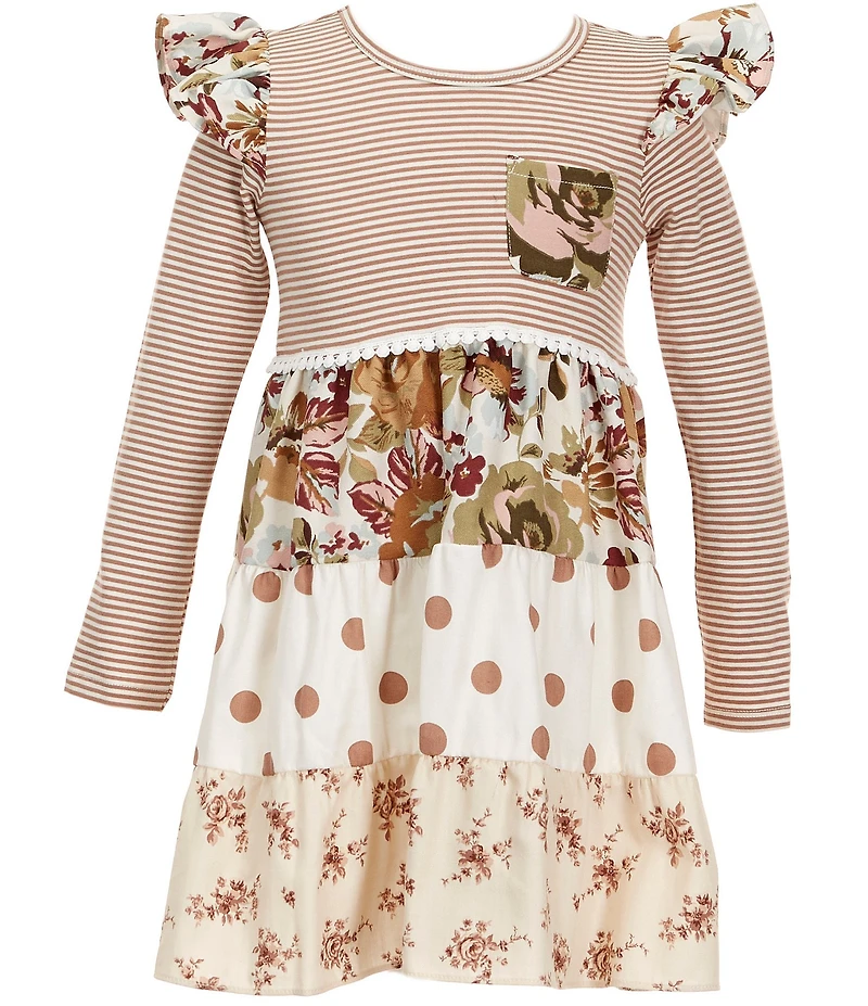 Bonnie Jean Little Girls Long Sleeve Mixed Print Long Sleeve Dress
