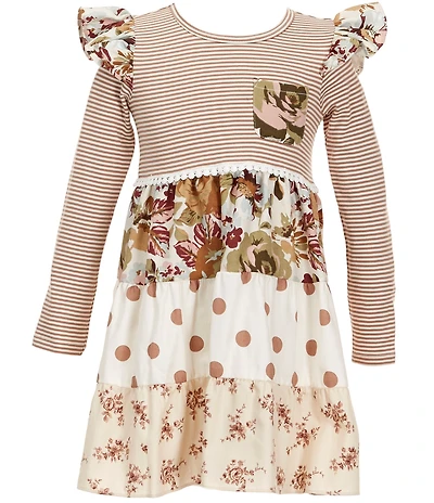 Bonnie Jean Little Girls Long Sleeve Mixed Print Long Sleeve Dress