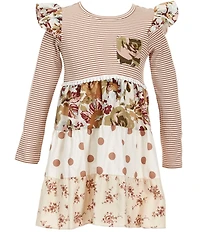 Bonnie Jean Little Girls Long Sleeve Mixed Print Long Sleeve Dress