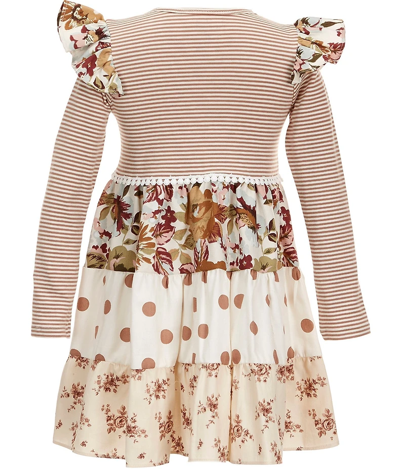 Bonnie Jean Little Girls Long Sleeve Mixed Print Long Sleeve Dress