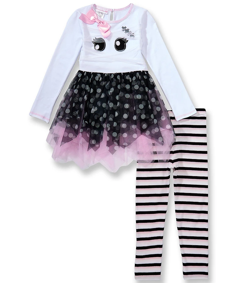 Bonnie Jean Little Girls Long Sleeve Mummy Graphic Tutu Dress & Stripe Leggings Set