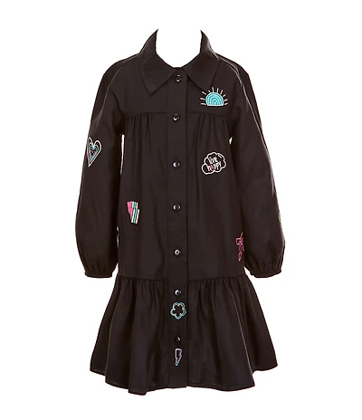 Bonnie Jean Little Girls Long-Sleeve Patch-Motif Shirtdress