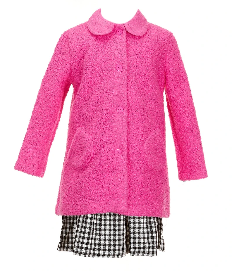 Bonnie Jean Little Girls Long-Sleeve Solid Faux-Sherpa Coat & Sleeveless Plaid Fit-And-Flare Dress