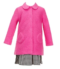 Bonnie Jean Little Girls Long-Sleeve Solid Faux-Sherpa Coat & Sleeveless Plaid Fit-And-Flare Dress