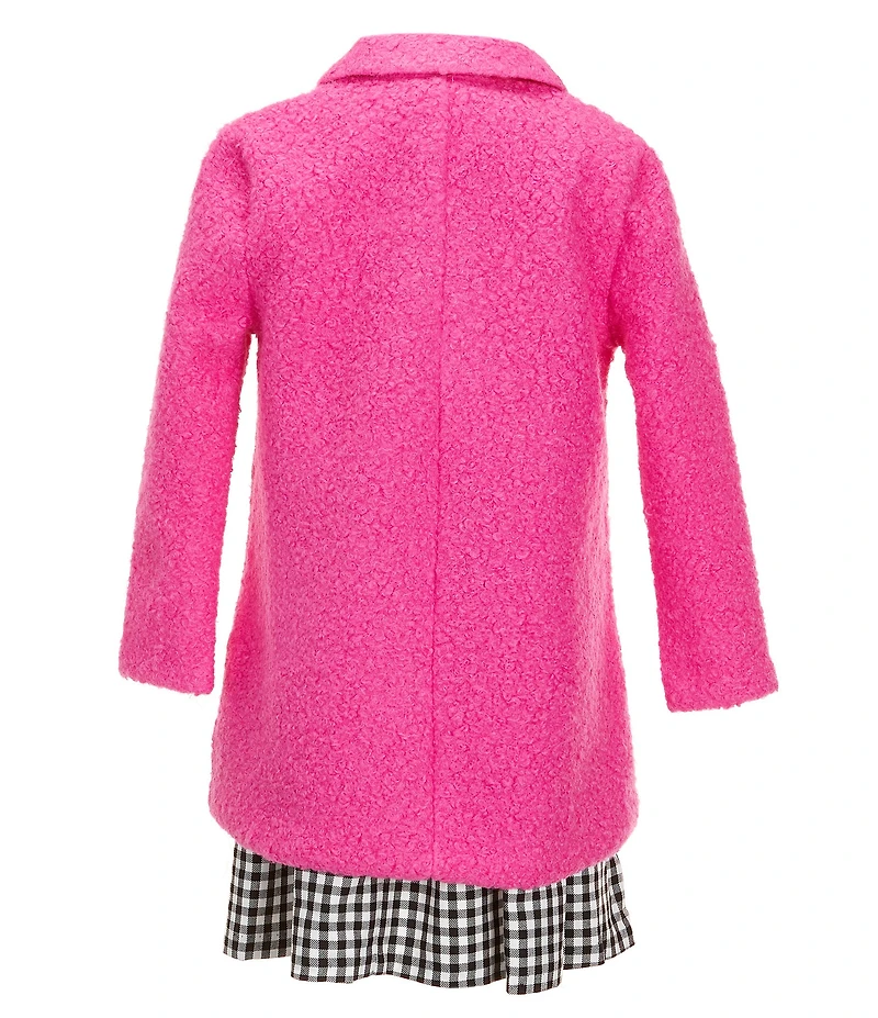 Bonnie Jean Little Girls Long-Sleeve Solid Faux-Sherpa Coat & Sleeveless Plaid Fit-And-Flare Dress