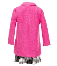Bonnie Jean Little Girls Long-Sleeve Solid Faux-Sherpa Coat & Sleeveless Plaid Fit-And-Flare Dress