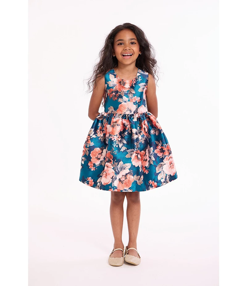 Bonnie Jean Little Girls Long-Sleeve Solid Textured-Knit Cardigan & Sleeveless Floral Mikado Fit-And-Flare Dress