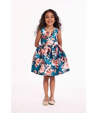 Bonnie Jean Little Girls Long-Sleeve Solid Textured-Knit Cardigan & Sleeveless Floral Mikado Fit-And-Flare Dress