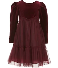 Bonnie Jean Little Girls Long-Sleeve Stretch Velvet/Tiered Mesh Skirted Float Dress