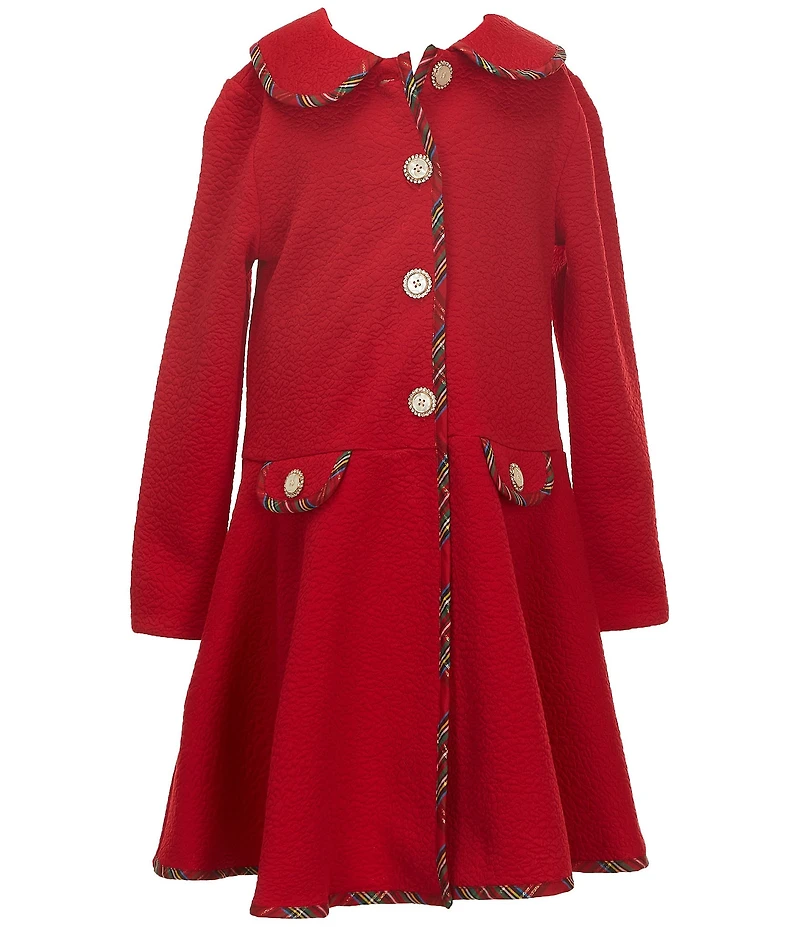 Bonnie Jean Little Girls Long-Sleeve Textured-Knit Coat & Plaid-To-Mesh Ballerina Dress Set