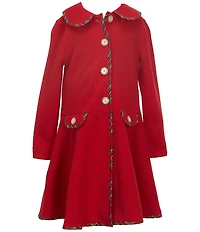 Bonnie Jean Little Girls Long-Sleeve Textured-Knit Coat & Plaid-To-Mesh Ballerina Dress Set