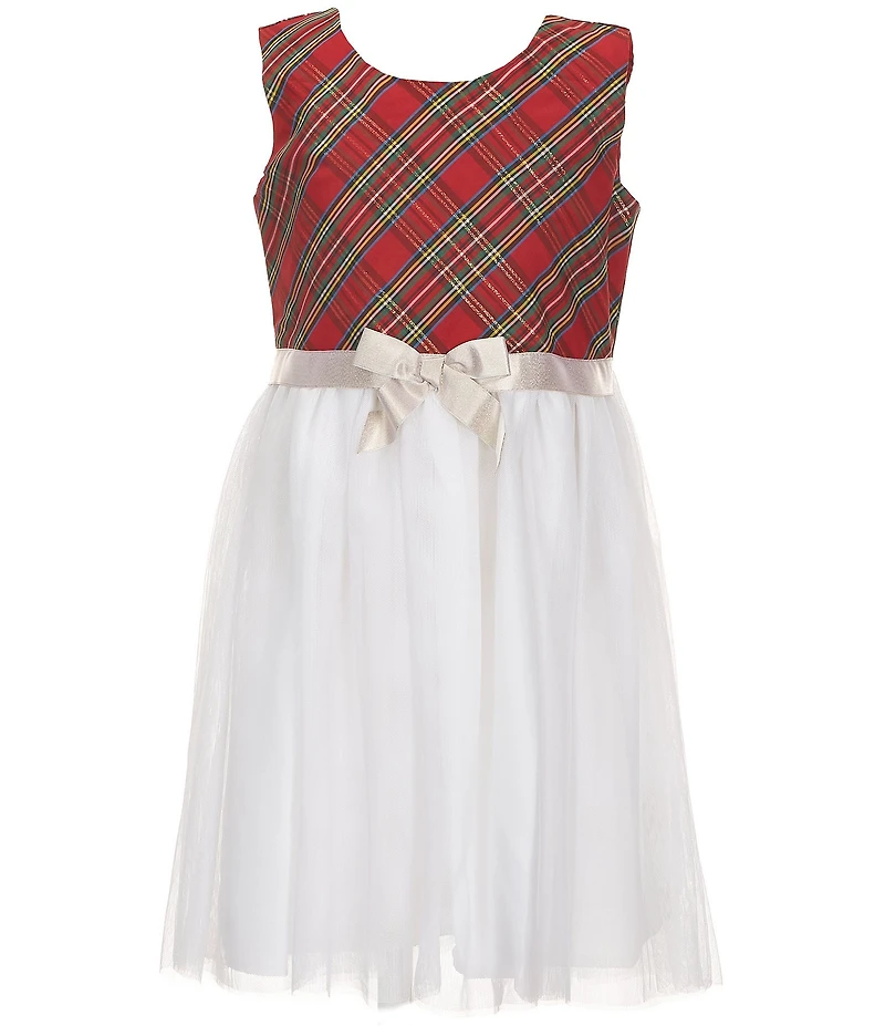 Bonnie Jean Little Girls Long-Sleeve Textured-Knit Coat & Plaid-To-Mesh Ballerina Dress Set