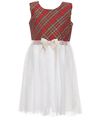 Bonnie Jean Little Girls Long-Sleeve Textured-Knit Coat & Plaid-To-Mesh Ballerina Dress Set