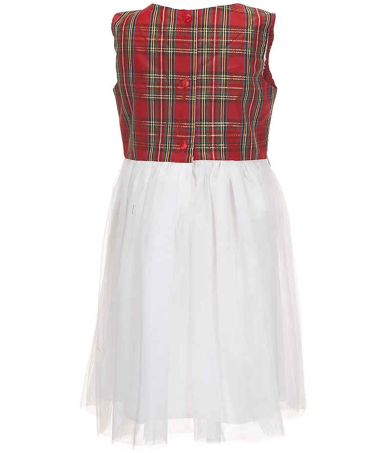 Bonnie Jean Little Girls Long-Sleeve Textured-Knit Coat & Plaid-To-Mesh Ballerina Dress Set