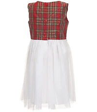 Bonnie Jean Little Girls Long-Sleeve Textured-Knit Coat & Plaid-To-Mesh Ballerina Dress Set