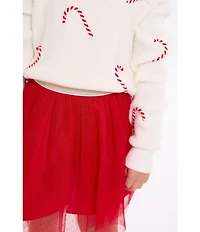 Bonnie Jean Little Girls Long-Sleeve Three-Dimensional Candy Cane Sweater & Point D' Esprit Mesh Tutu Skirt