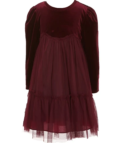Bonnie Jean Little Girls Long Sleeve Velvet Bodice Tiered Mesh Skirt Dress