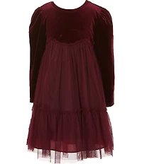 Bonnie Jean Little Girls Long Sleeve Velvet Bodice Tiered Mesh Skirt Dress
