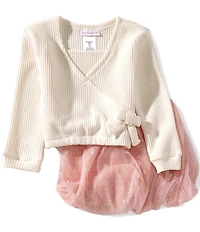 Bonnie Jean Little Girls Long-Sleeve Waffle-Knit Sweater & Sequin-Embellished Bubble-Hem Tutu Skirt Set