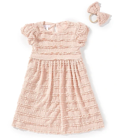 Bonnie Jean Little Girls Puff Sleeve Ruffled Lace Knit Dress